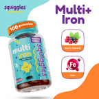 Squiggles Kids Multivitamin Gummies with iron, ideal for daily health support. Available at Curat Cart.