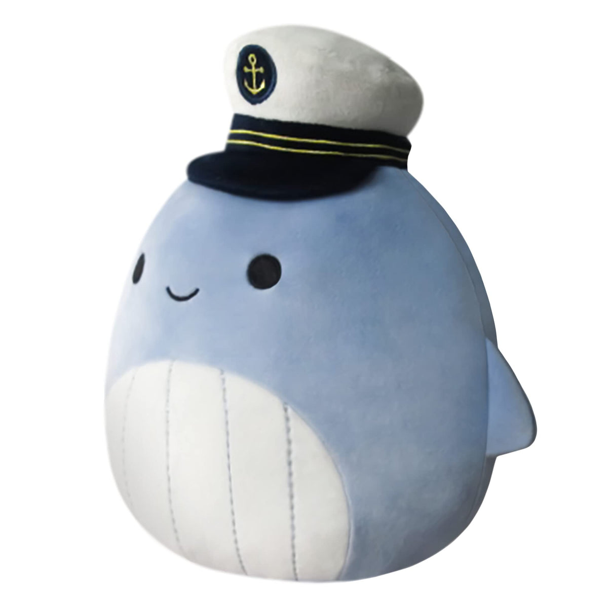 Meet Samir, the 8-inch blue whale plush with a cute captain's hat. Available for order online. Perfect for all ages!