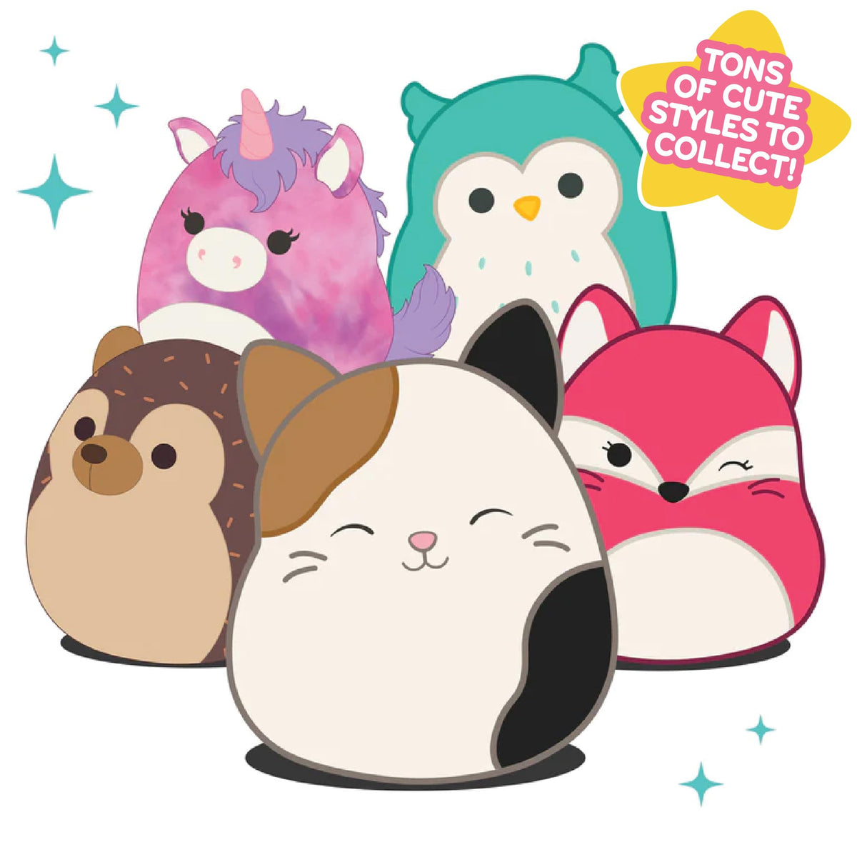 Delightful Squishmallows Mystery Value Pack featuring a unicorn, owl, and more. A global favorite for plush toy lovers!