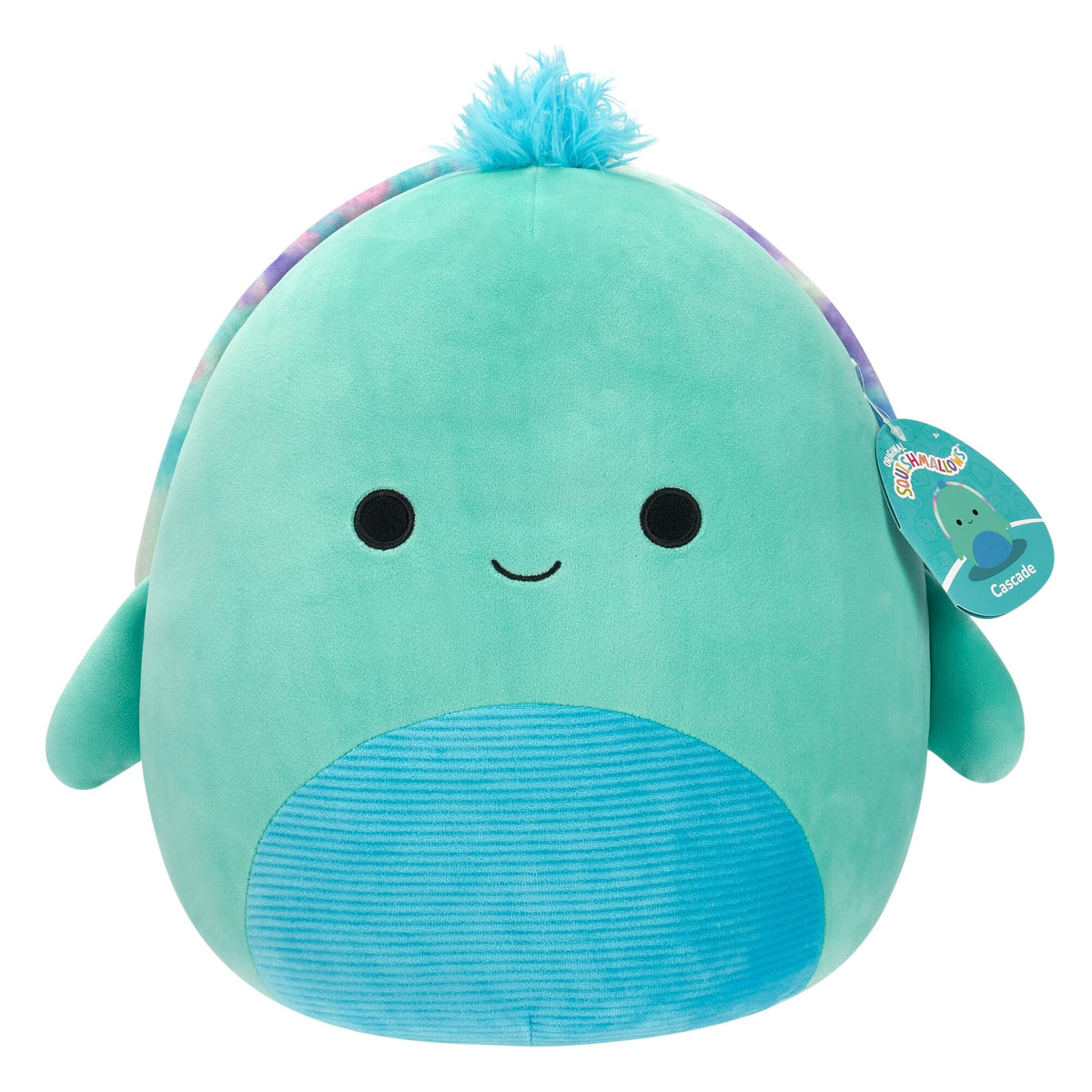 Authentic Squishmallows 12in plush Christopher, featuring a cute turquoise design and colorful hair tuft.