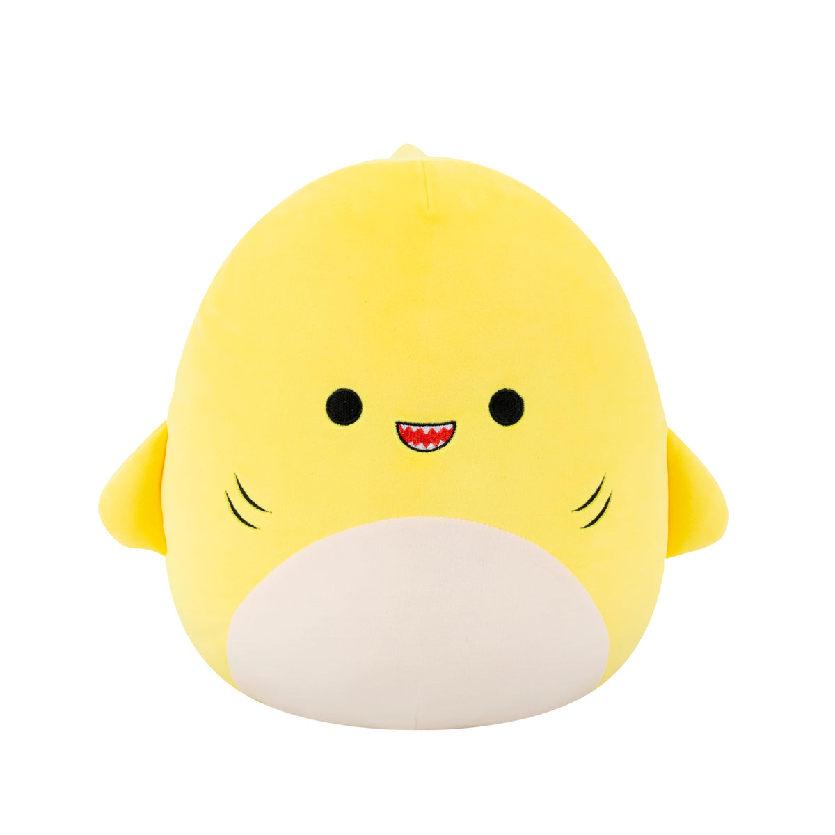 Original Squishmallows 12in Christopher plush toy featuring a smiling yellow shark design, perfect for cuddling.