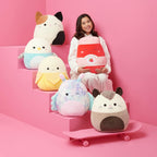 Jonah the Pu Squishmallow in a cozy pastel scene, surrounded by friends. Verified by CuratCart for quality assurance.