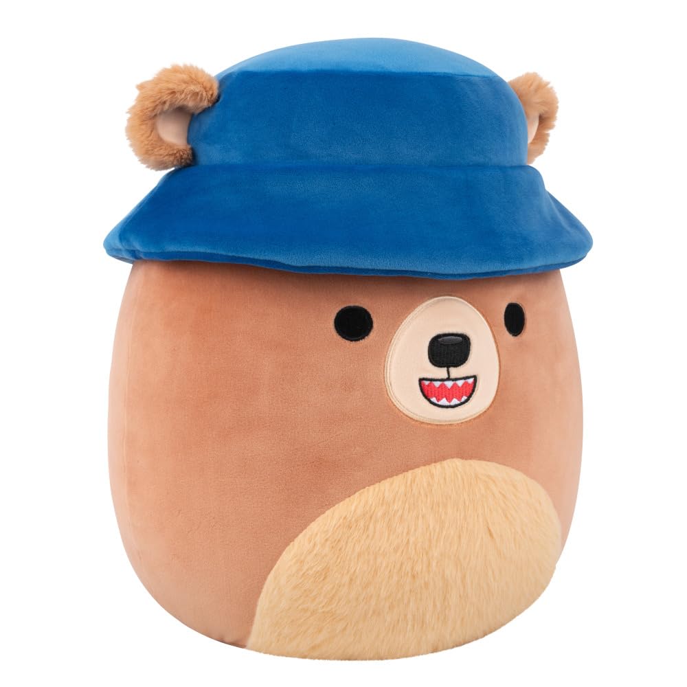 Meet Jonah the Pu, a 12in Squishmallow plush, featuring soft materials, a friendly face, and a blue hat for cuddly fun.