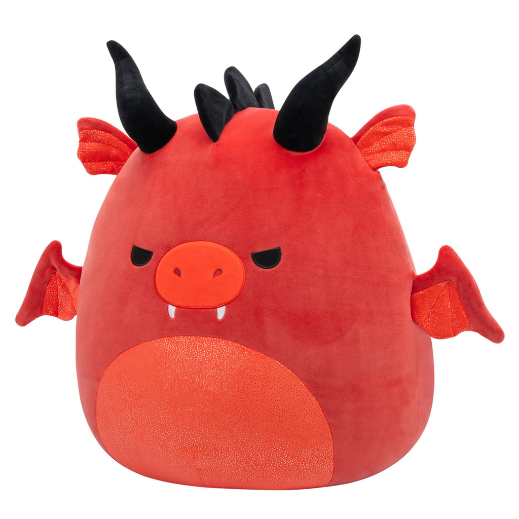 Adorable 20-inch Squishmallows Salami Re plush with red color and cute horned design. Available for order online today!
