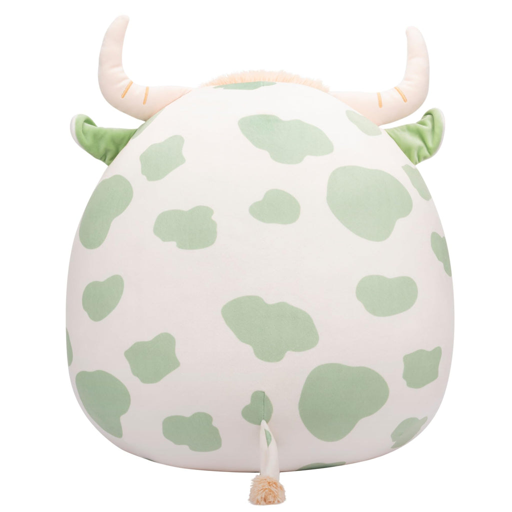 100% genuine Squishmallows Original 20-Inch Salami Re, a cute plush toy with pastel green cow spots and adorable horns.