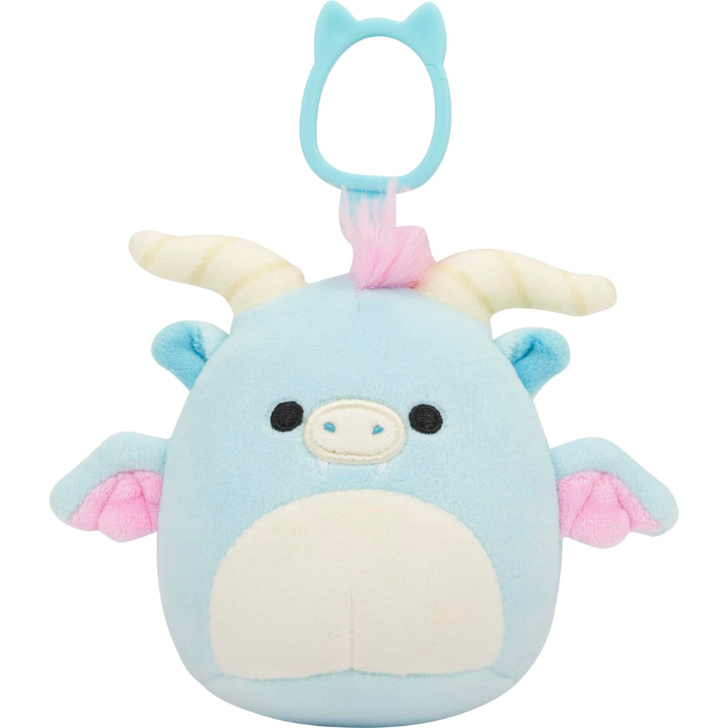 100% Genuine Squishmallows Original Clip, featuring a cute blue creature with horns and wings, perfect for on-the-go fun.