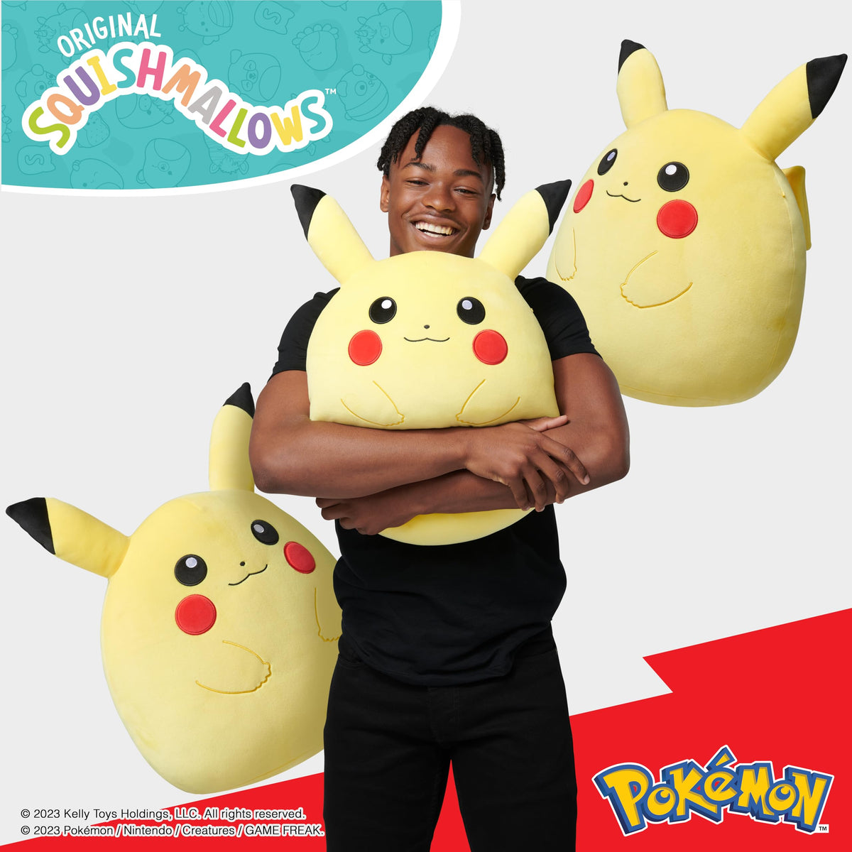 Authentic Squishmallows 14-inch Pikachu plush toy. Soft, huggable, and perfect for fans of Pokémon. 100% genuine product.