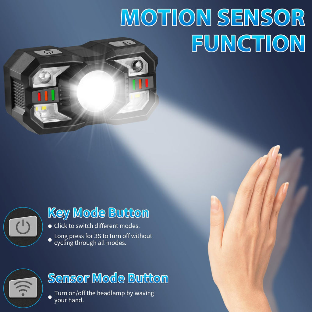 Staaricc LED Headlamp Rechargeable showcases high-quality motion sensor function, perfect for hands-free use. Available at Curat Cart.