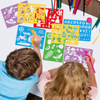 Engaging stencil drawing kit for kids, specially curated by Curat Cart, featuring vibrant designs for creative fun.