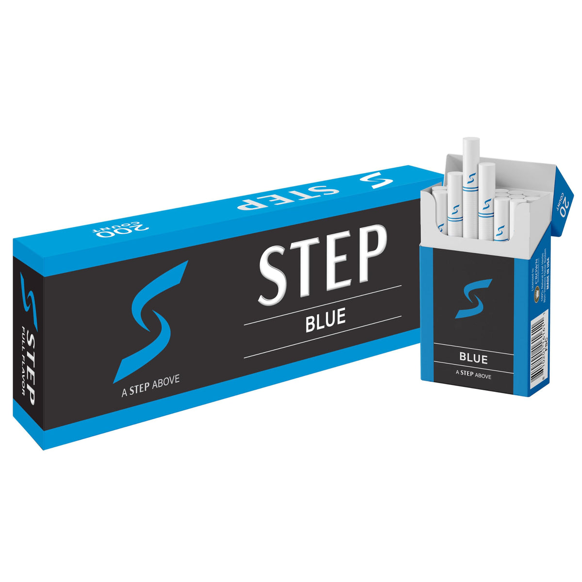 Discover STEP Blue Light Herbal Cigarettes, a premium import at Curat Cart, offering a smooth and refined smoking experience.