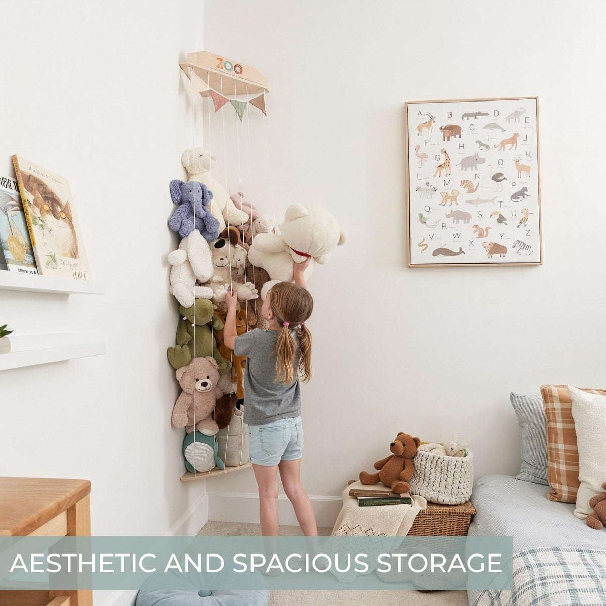 Stylish and spacious Stuffed Animal Storage Zoo by Curat Cart, featuring high-quality materials and official packaging for organized playrooms.