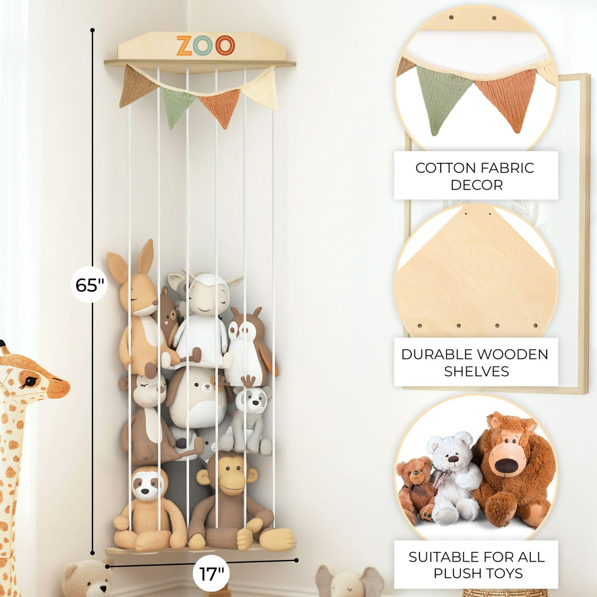Organize plush toys stylishly with the Stuffed Animal Storage Zoo, specially curated by Curat Cart for modern decor.