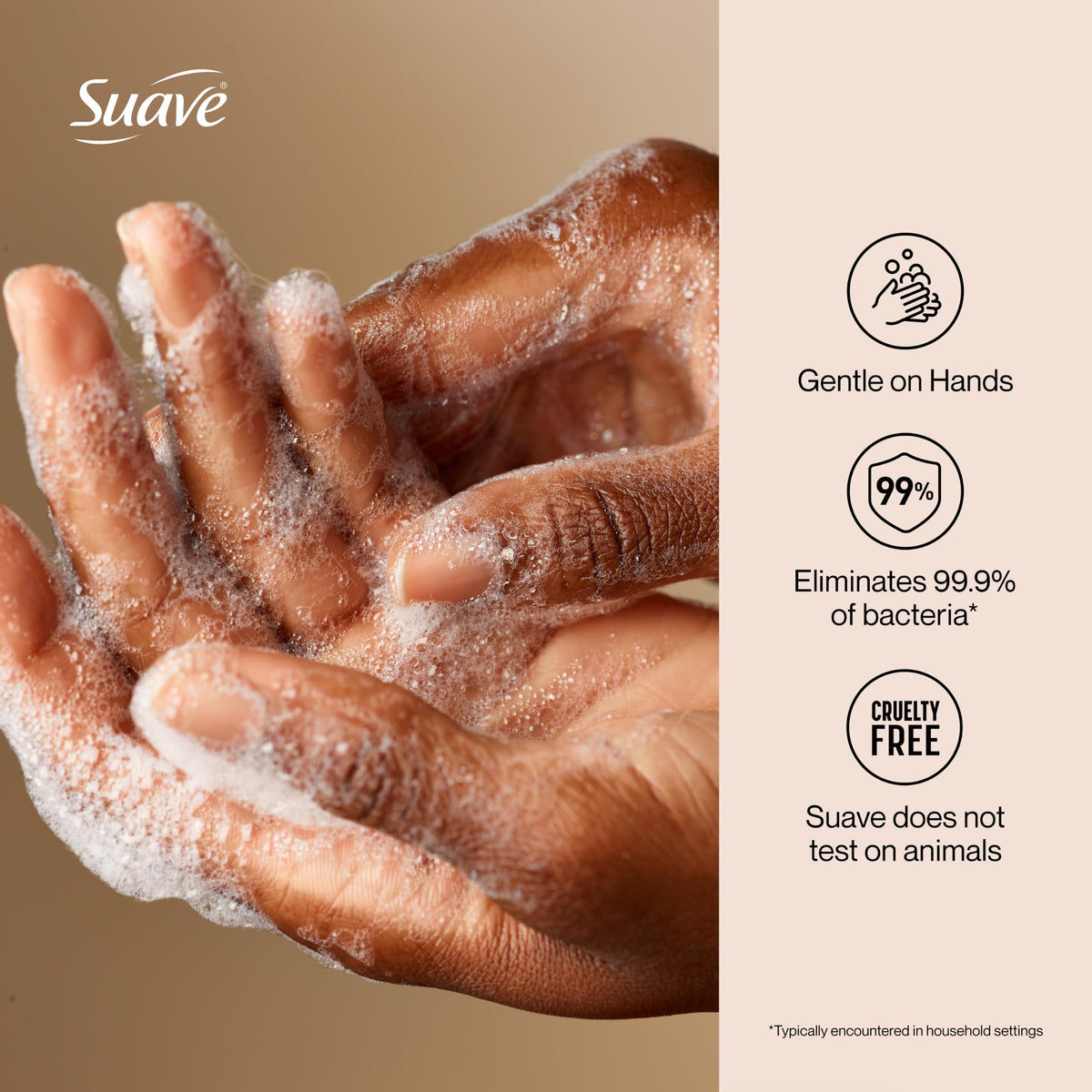 Suave Antibacterial Hand Wash Soap offers 99.9% bacteria elimination, specially curated by Curat Cart for your hygiene needs.