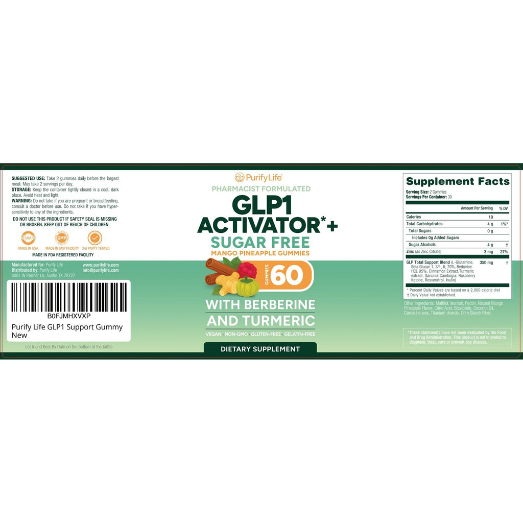 Discover GLP-1 Support Gummies, specially curated by Curat Cart, featuring mango pineapple flavor with berberine and turmeric.