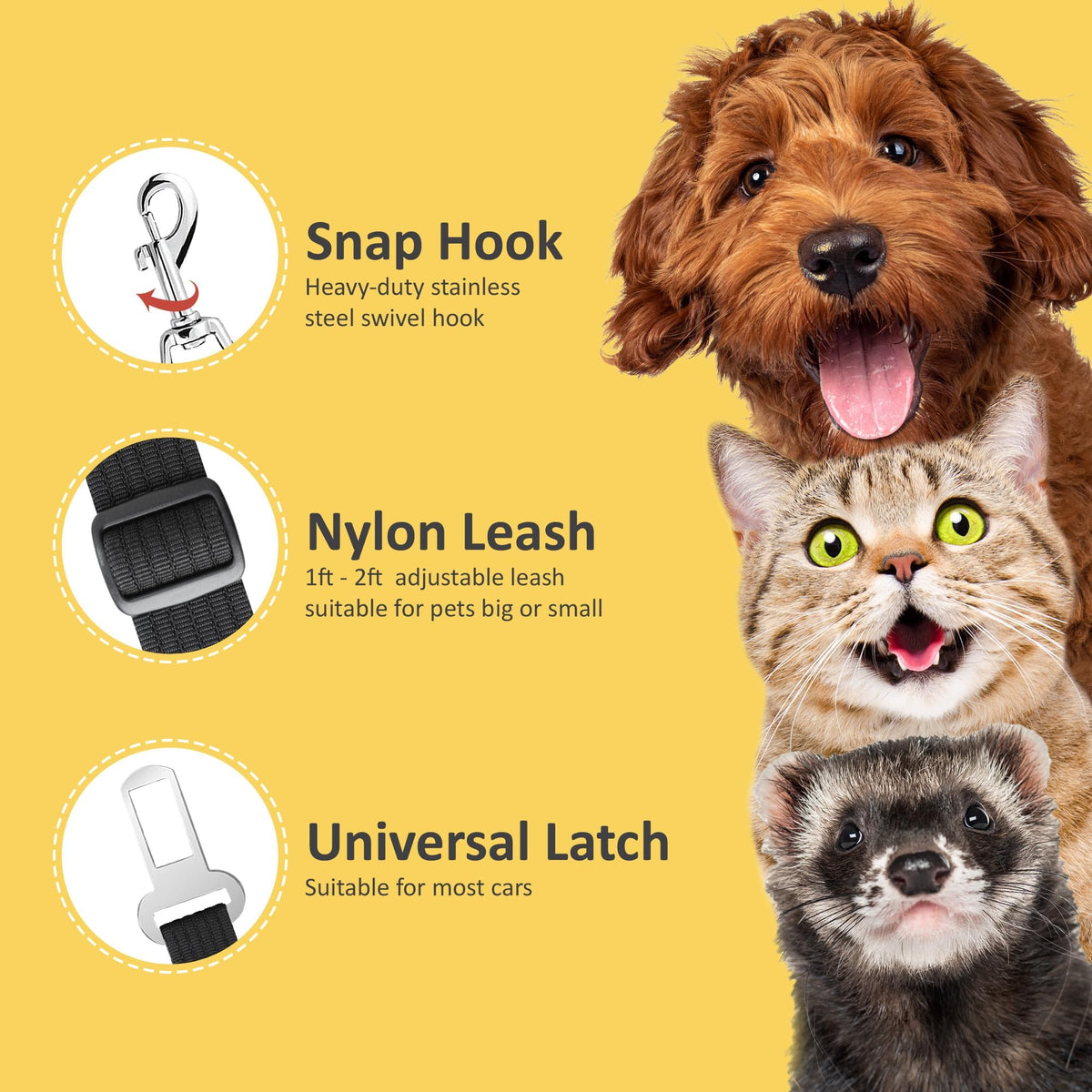 Discover the SunGrow Dog Seat Belt for Car, specially curated by Curat Cart, ensuring safety for your furry friends. Perfect for most cars.