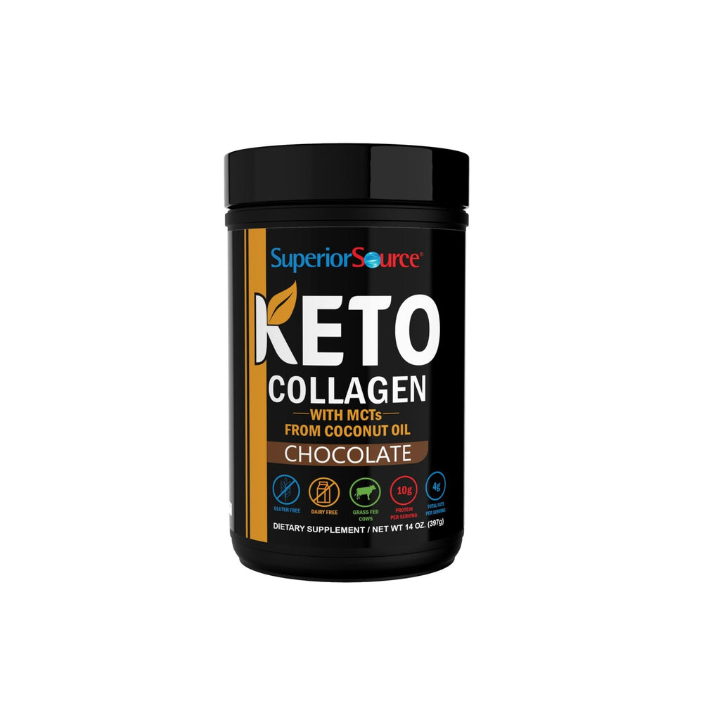 Superior Source Keto Collagen Protein in chocolate flavor, high-quality packaging, available at Curat Cart for premium nutrition.