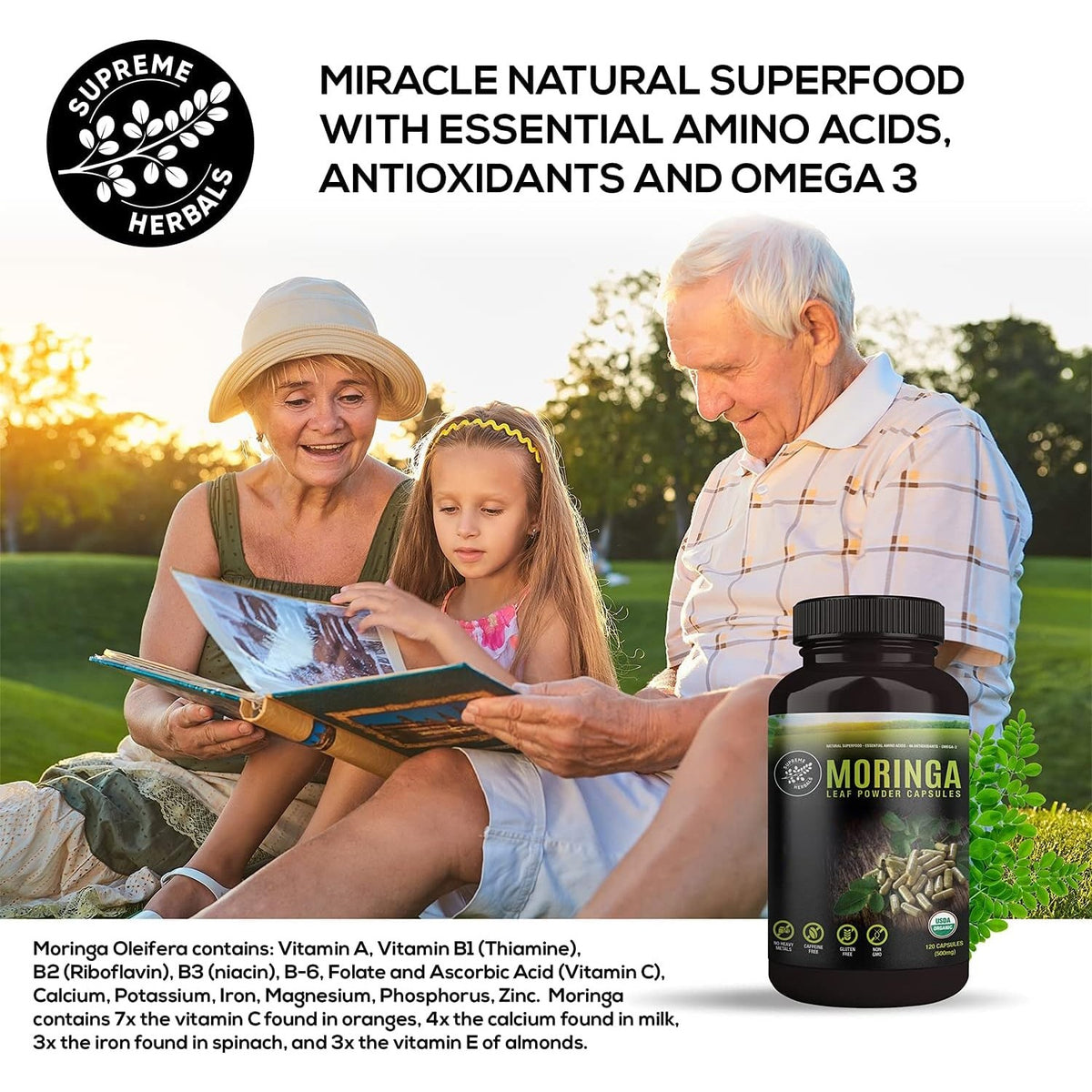 Discover Supreme Herbals Moringa Leaf Powder, a premium imported superfood rich in nutrients, available at Curat Cart.
