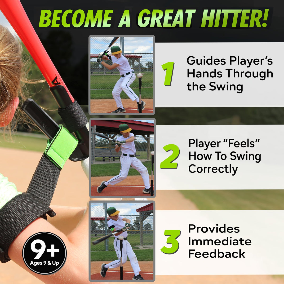 SWINGRAIL Baseball Hitting Trainer guides swings, providing immediate feedback for players 9+. 100% Authentic and available at Curat Cart.