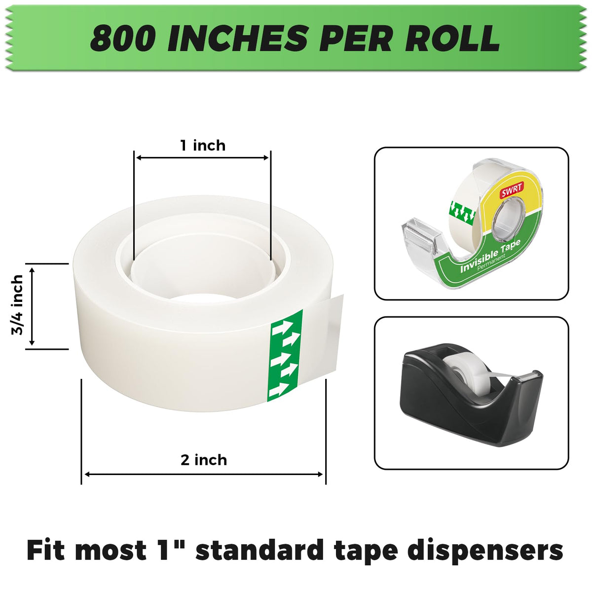 Premium imported SWRT Invisible Tape refills offer 800 inches of versatility, fitting most 1" standard dispensers. Available at Curat Cart.