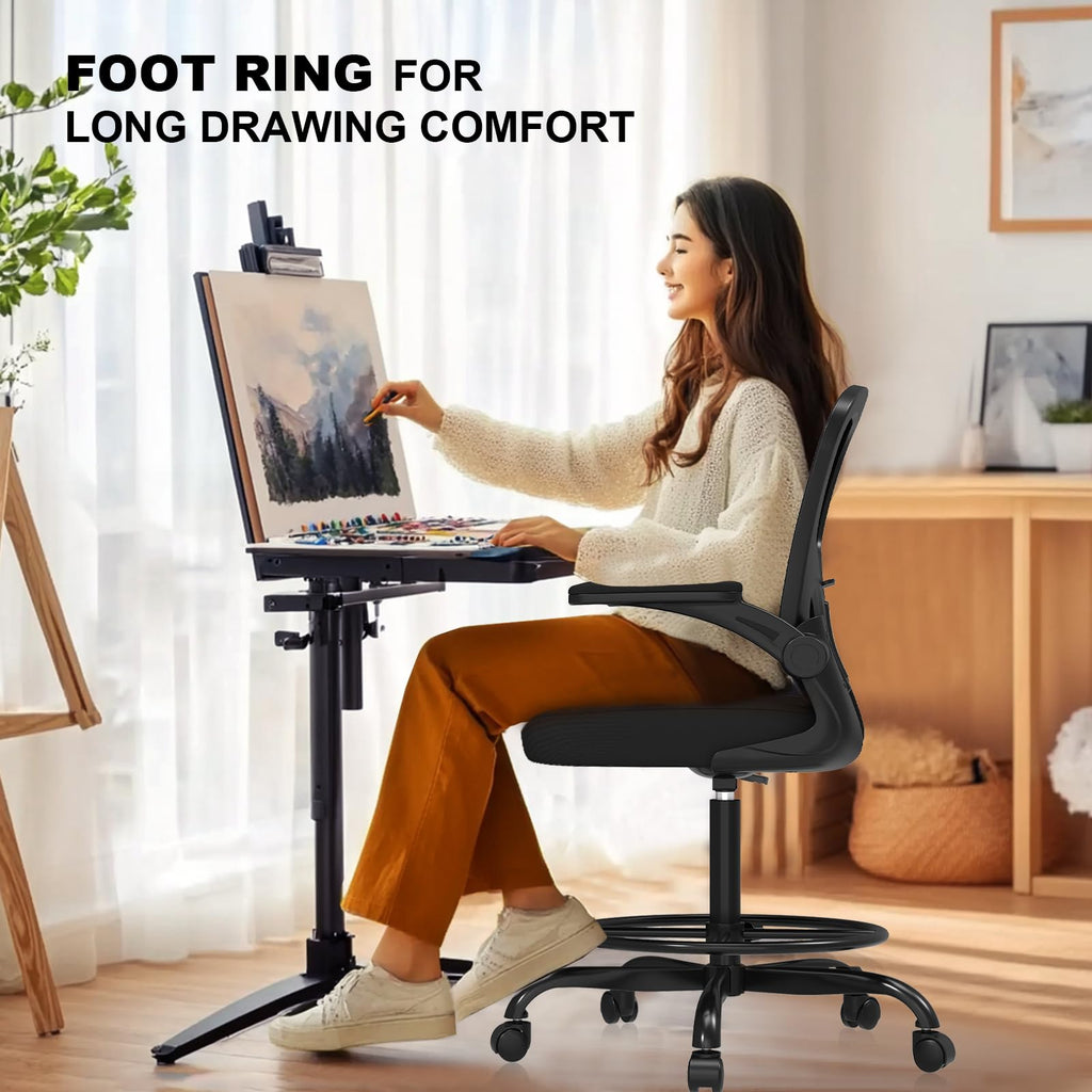 Enhance your workspace with the Synorla Ergonomic Drafting Chair, designed for comfort during long creative sessions. Perfect for daily use. Available at Curat Cart.