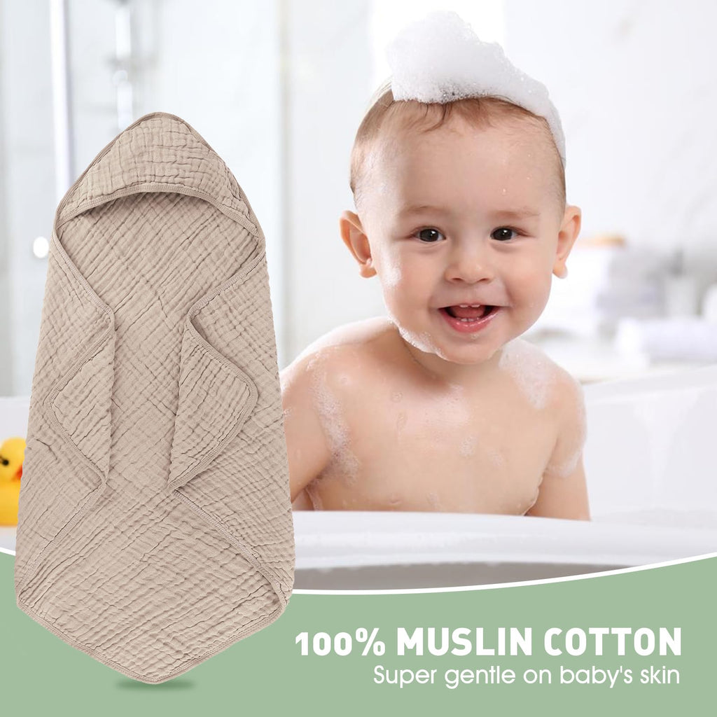 Synrroe Hooded Muslin Baby Towels, 100% authentic, super gentle on baby's skin, available at Curat Cart in India.