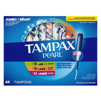 Tampax Pearl tampons in official packaging featuring LeakGuard protection, available at Curat Cart for ultimate comfort and reliability.