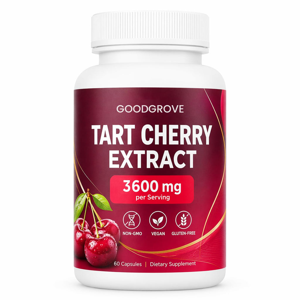 Premium imported Tart Cherry Extract capsules, delivering 3600 mg per serving for enhanced wellness. Available at Curat Cart.