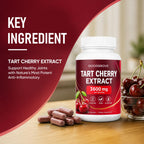 Tart Cherry Extract capsules with 3600 mg per serving, 100% Authentic, available at Curat Cart in India. Supports healthy joints.