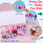 Teenitor Press On Nails for Kids, 15 pack with 360 pieces, features fun patterns, available at Curat Cart for 100% authenticity.