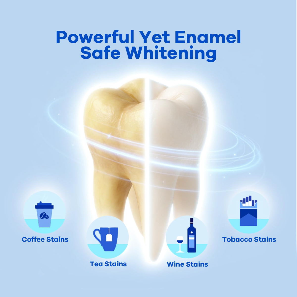 Powerful teeth whitening strips effectively remove coffee, tea, wine, and tobacco stains. Available at Curat Cart.