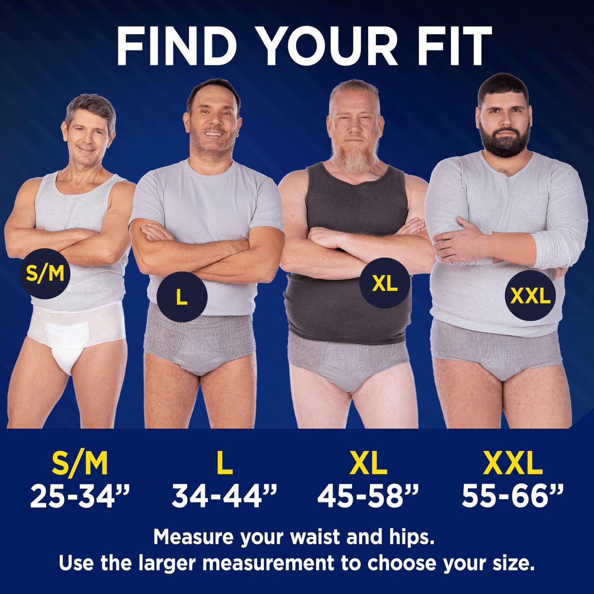 Explore Tena Men Protective Underwear sizing options, ensuring a perfect fit. Available at Curat Cart, 100% Authentic in India.