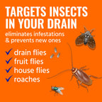 Terro Drain Insect Killer Foam Treatment effectively targets drain insects like flies and roaches. Official packaging from Curat Cart.