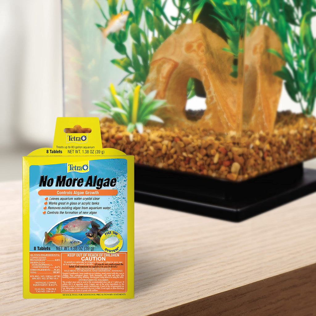 Tetra No More Algae Tablets in official packaging, effectively controls algae growth for healthier aquariums. Available at Curat Cart.