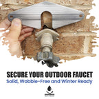Hose Bib Buddy Spigot Mounting Plate securely mounts outdoor faucets, ensuring a rust-proof and wobble-free setup. Available at Curat Cart.