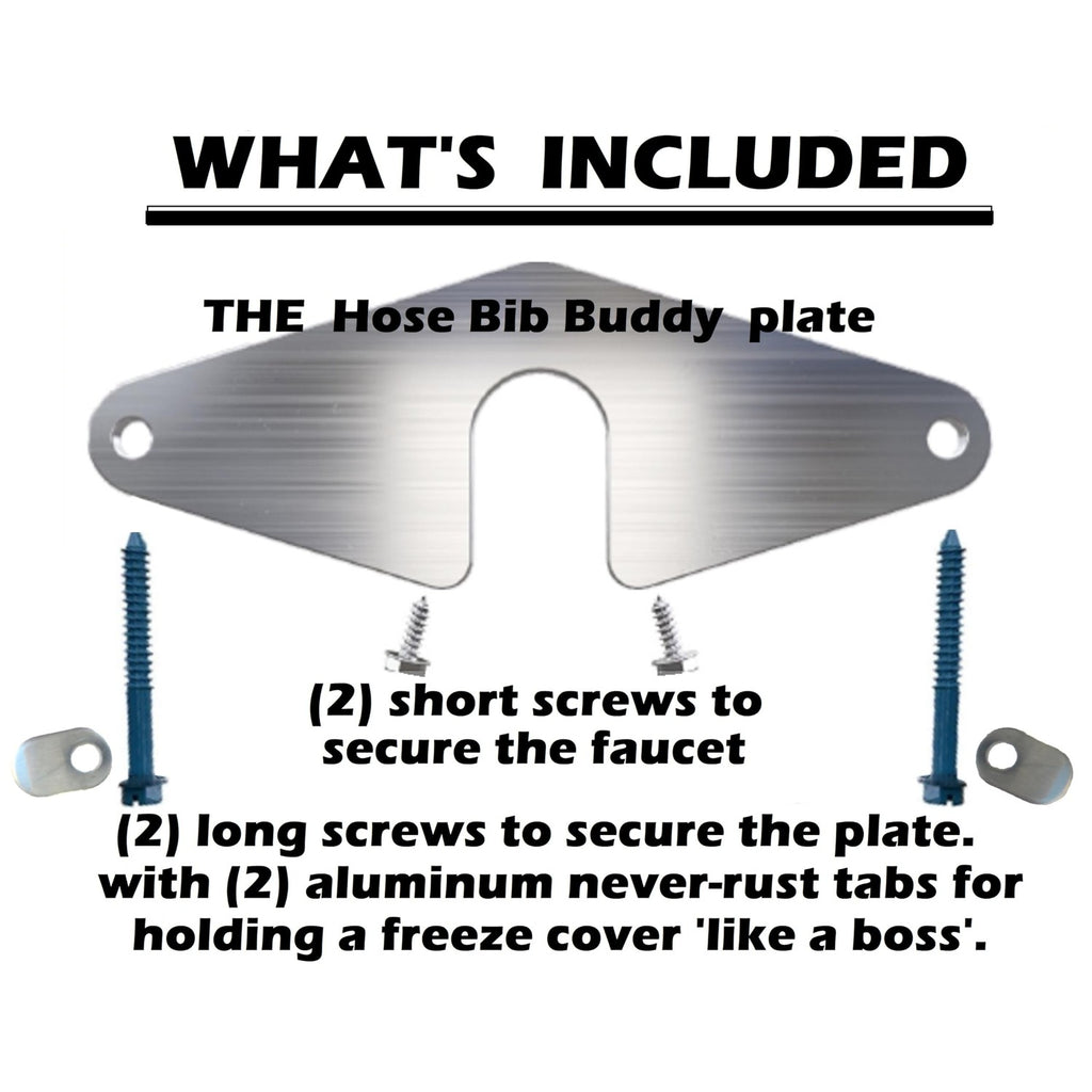 Durable Hose Bib Buddy spigot mounting plate with quality screws included, packaged for optimal use. Available at Curat Cart.