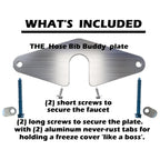 Durable Hose Bib Buddy spigot mounting plate with quality screws included, packaged for optimal use. Available at Curat Cart.