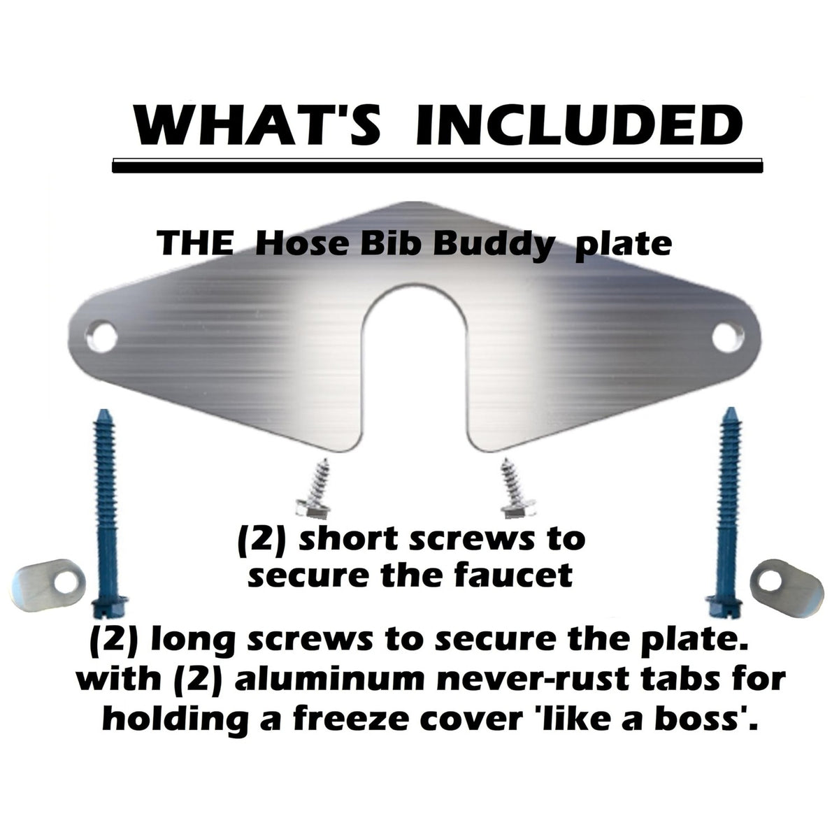 Durable Hose Bib Buddy spigot mounting plate with quality screws included, packaged for optimal use. Available at Curat Cart.