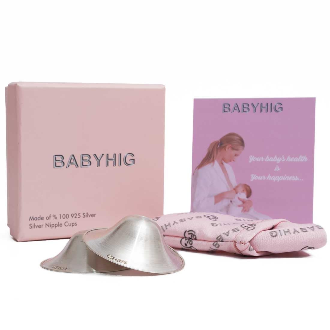 Discover the premium imported Original Silver Nursing Cups by BABYHIG, elegantly packaged for a luxurious experience at Curat Cart.