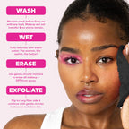 MakeUp Eraser 7-Day Set showcases easy wash, wet, erase, and exfoliate steps. 100% Authentic, available at Curat Cart in India.