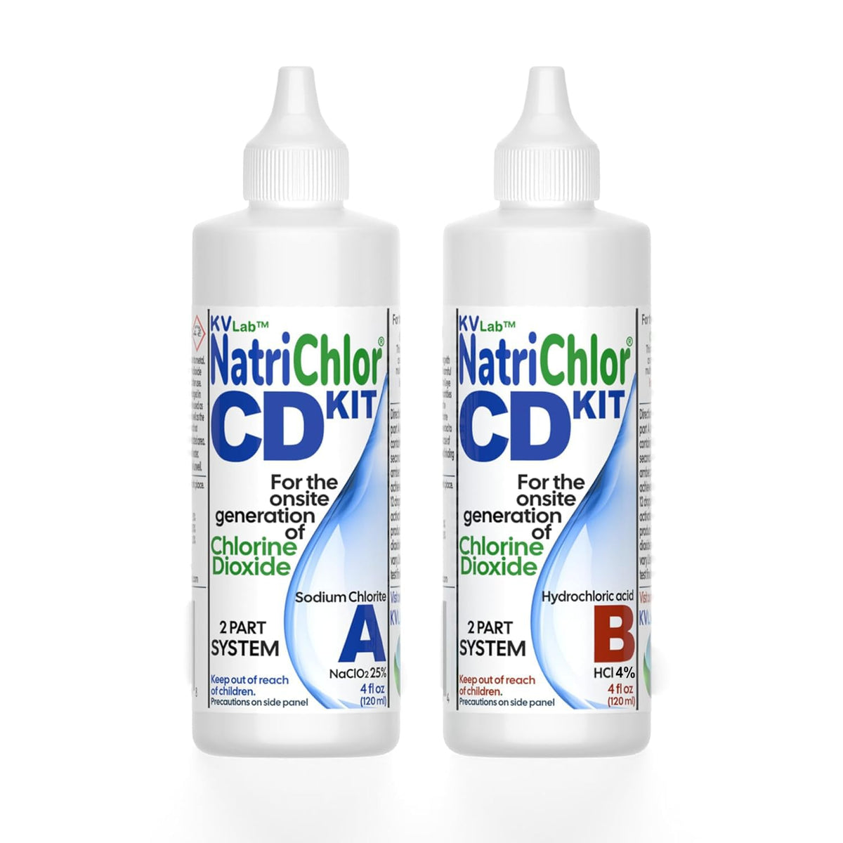 Premium import NatriChlor CD Set in bottles, featuring two-part system for chlorine dioxide generation. Available at Curat Cart.