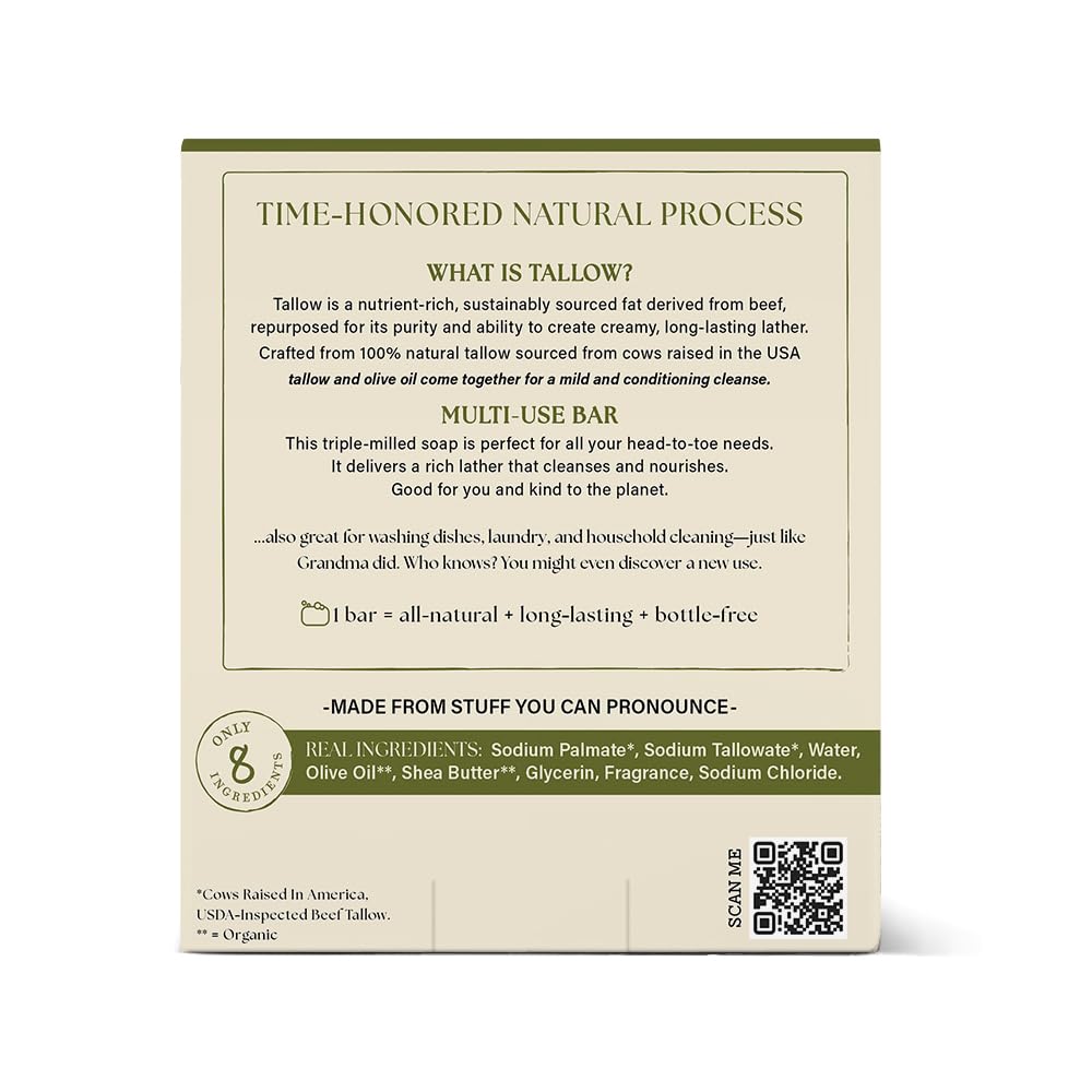 Handcrafted natural beef tallow soap. Supports skin health, multi-use bar, and eco-friendly packaging. Verified by CuratCart.