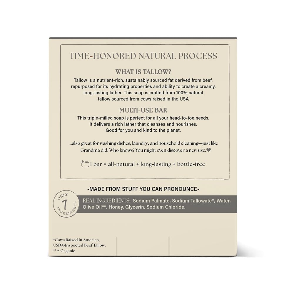 Premium, all-natural beef tallow soap bar, sustainably sourced and crafted for effective cleansing and hydration.