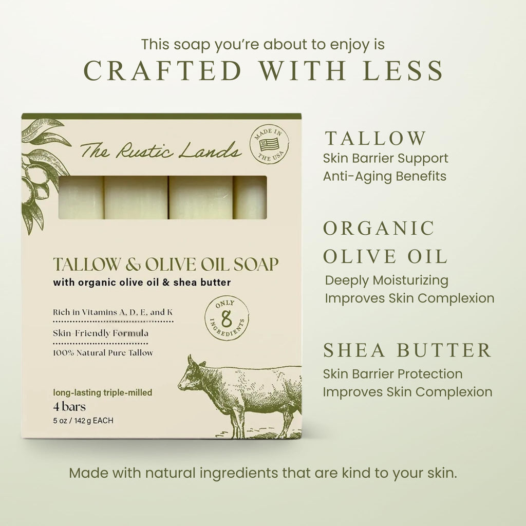 Discover authentic Natural Beef Tallow Soap by The Rustic Lands, crafted with olive oil and shea butter for nourished skin.