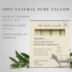 THE RUSTIC LANDS Natural Beef Tallow Soap, unscented, with raw honey and organic olive oil, made in USA, 4 bars.
