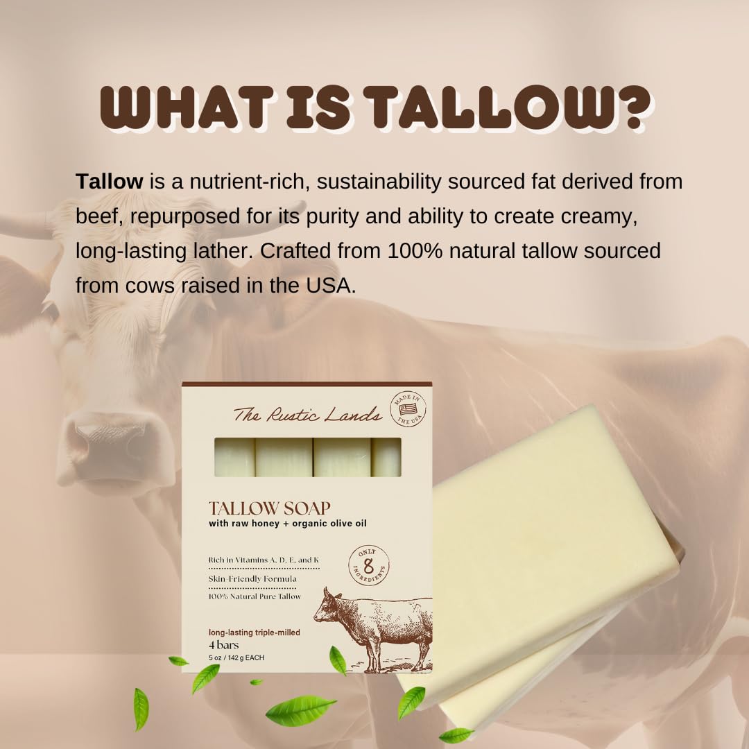 Rich, creamy soap made from 100% natural beef tallow. Available for online order, sustainably sourced from USA.
