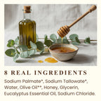 Natural beef tallow soap with 8 real ingredients. Stylish presentation includes honey and olive oil, verified by CuratCart.