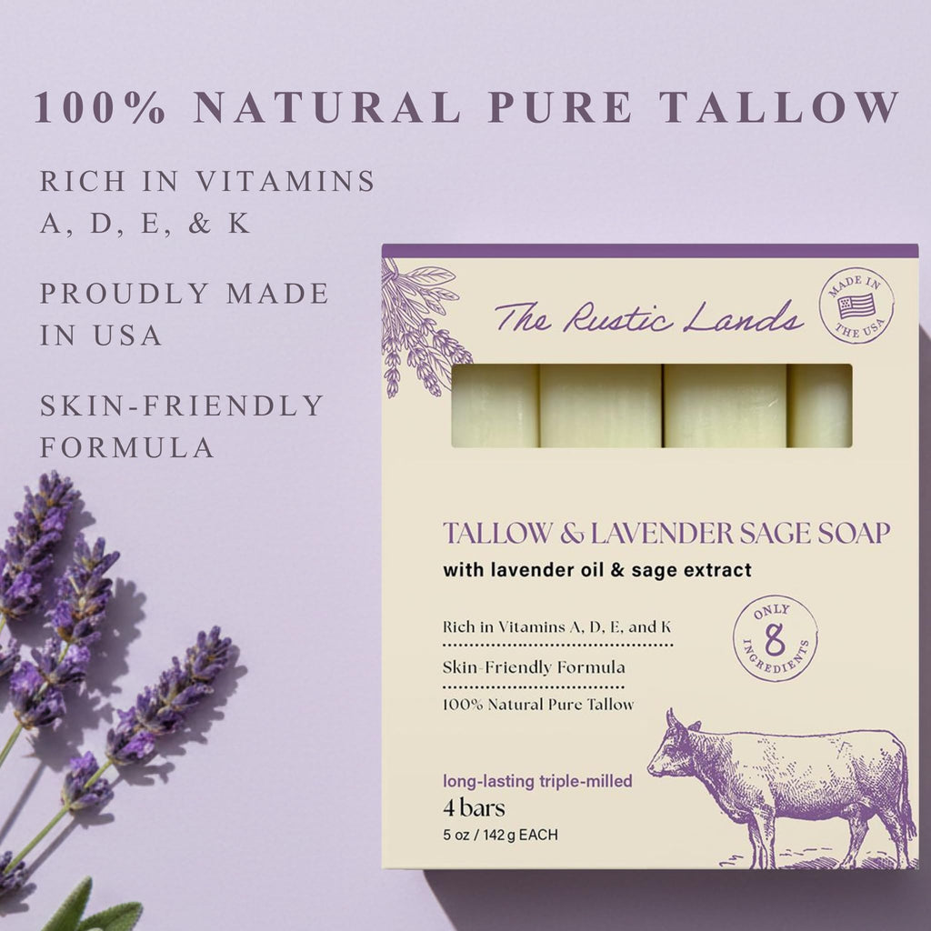 100% pure beef tallow soap bars with lavender & sage. Skin-friendly, made in the USA. Verified by CuratCart.