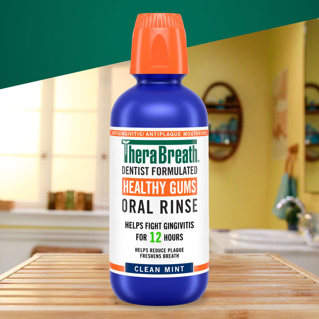 TheraBreath Healthy Gums Oral Rinse offers 12-hour protection against gingivitis. 100% Authentic, available at Curat Cart.