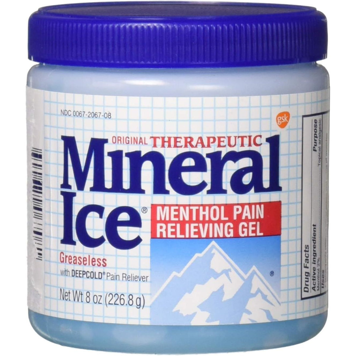 Original Therapeutic Mineral Ice gel in a blue jar, designed for menthol pain relief. Perfect for soothing discomfort.