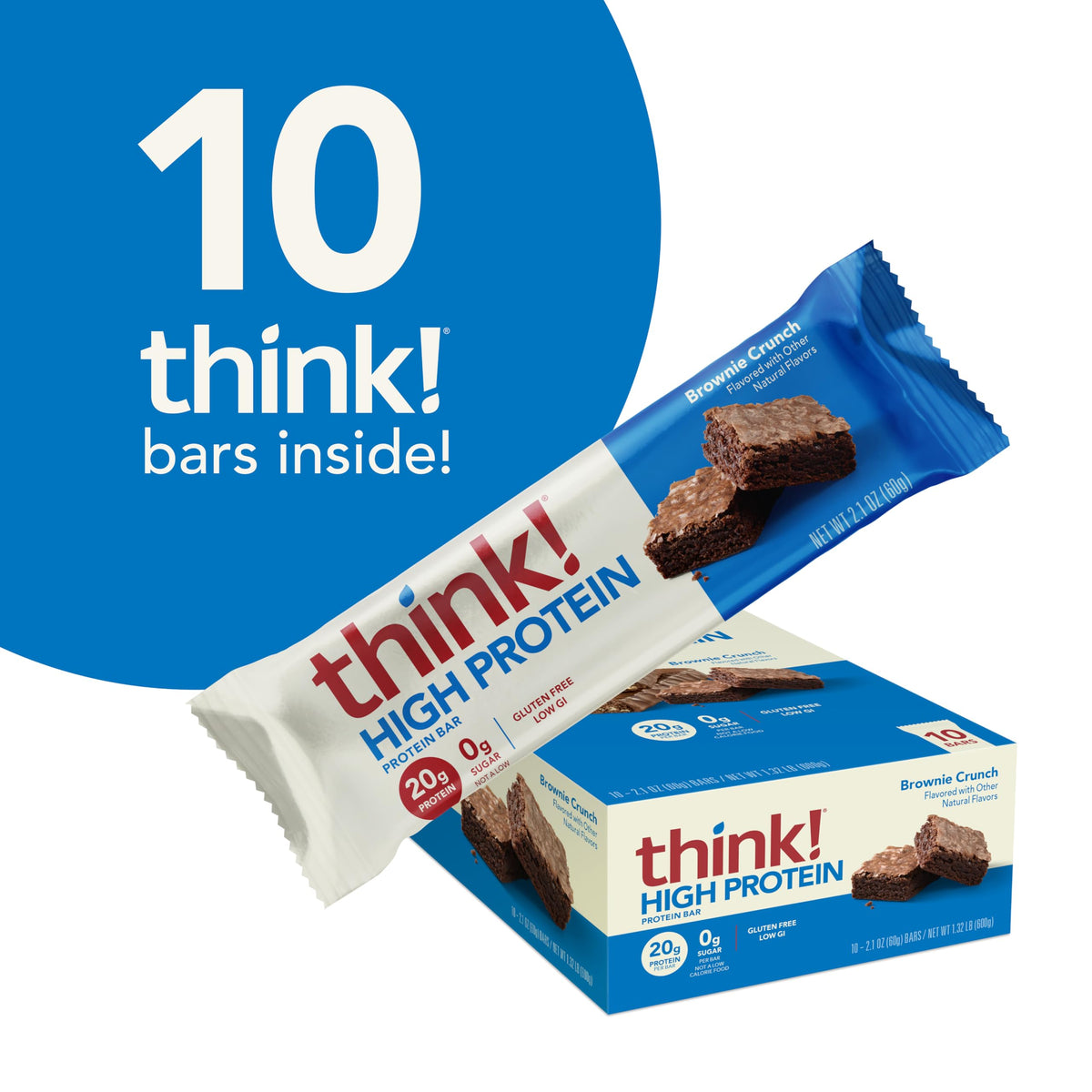 Think High Protein Bar Brownie Crunch offers 20g protein in each delicious bar. 100% Authentic and available at Curat Cart.